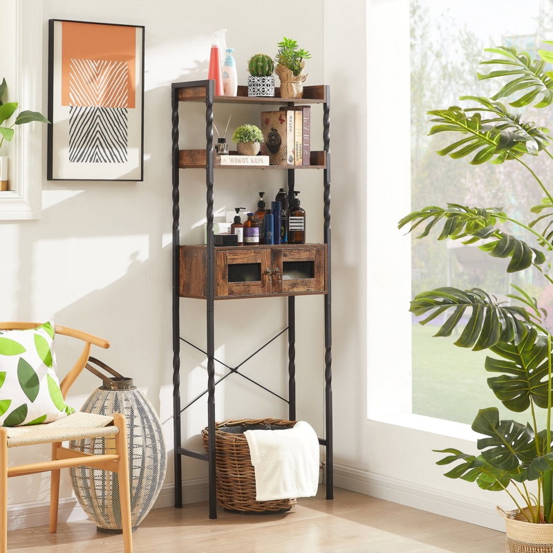 Over-Toilet Storage with Enclosed Shelf and Open Shelves