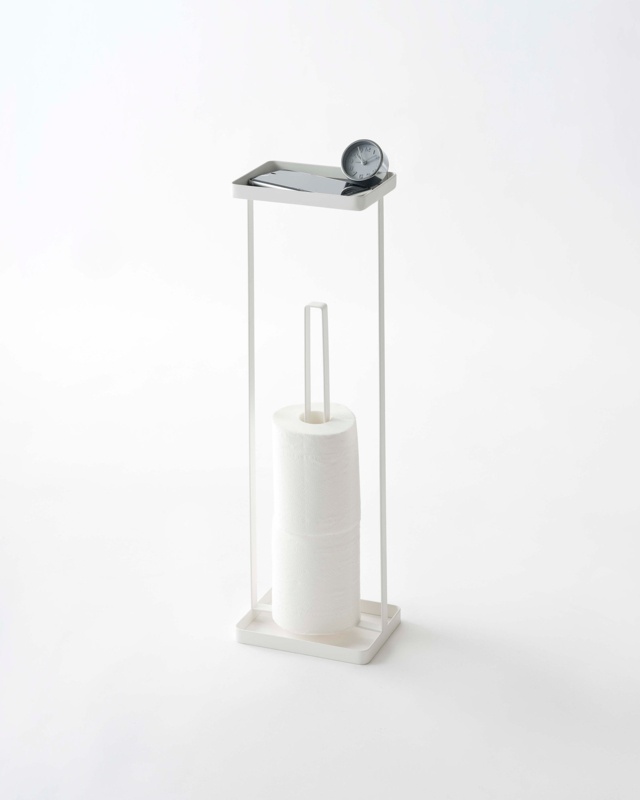 Yamazaki Home Roll Paper Stand With Tray, Steel, Holds 3 toilet paper rolls