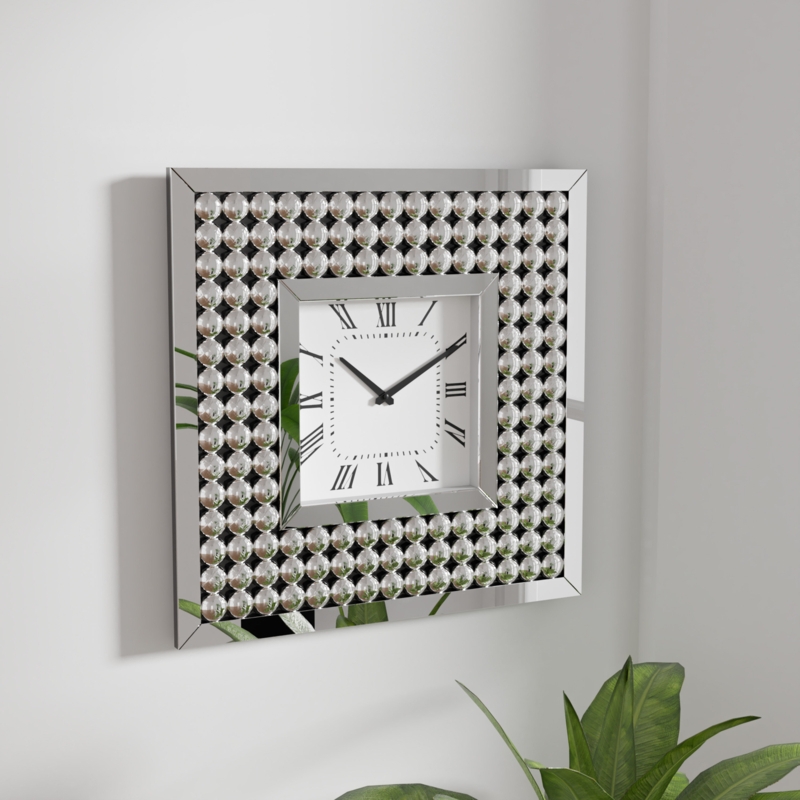Contemporary Square Mirror with Crystal Accents