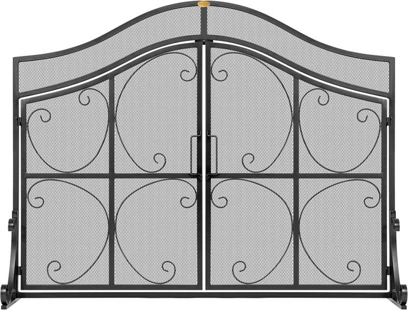 Wrought Steel Fireplace Screen with Scrollwork Design