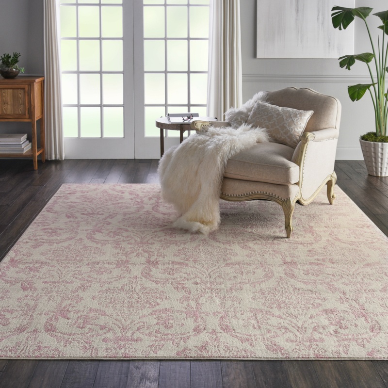 Yurig Machine Woven / Power Loomed Performance Ivory/Pink Rug