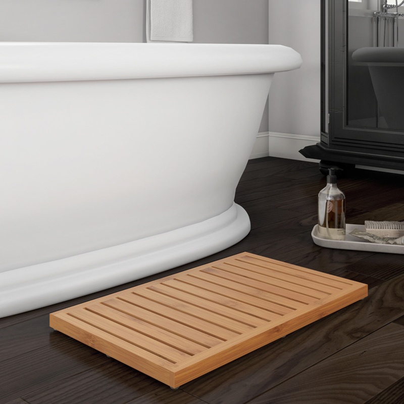 Zaina Slatted Rectangle Bamboo Non-Slip Striped Bath Rug