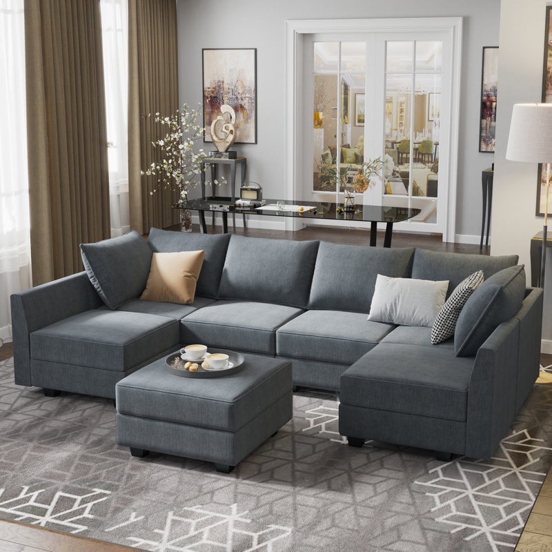 U-Shaped Modular Sectional Sofa with Ottoman