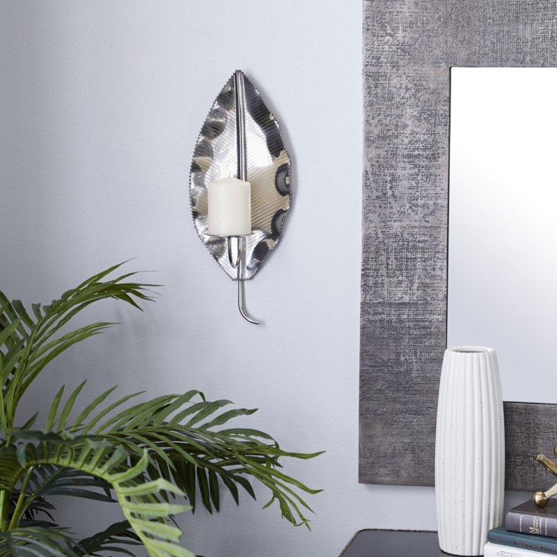 Metallic Leaf Wall Sconce with Candle Holder