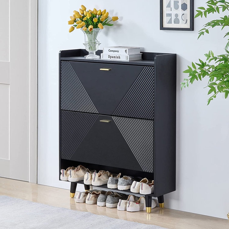 2-Drawer Shoe Storage Cabinet with Flip Drawers