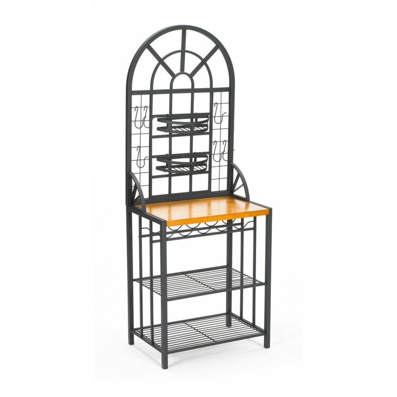 Black Steel Baker's Rack with Utility Hooks and Shelving