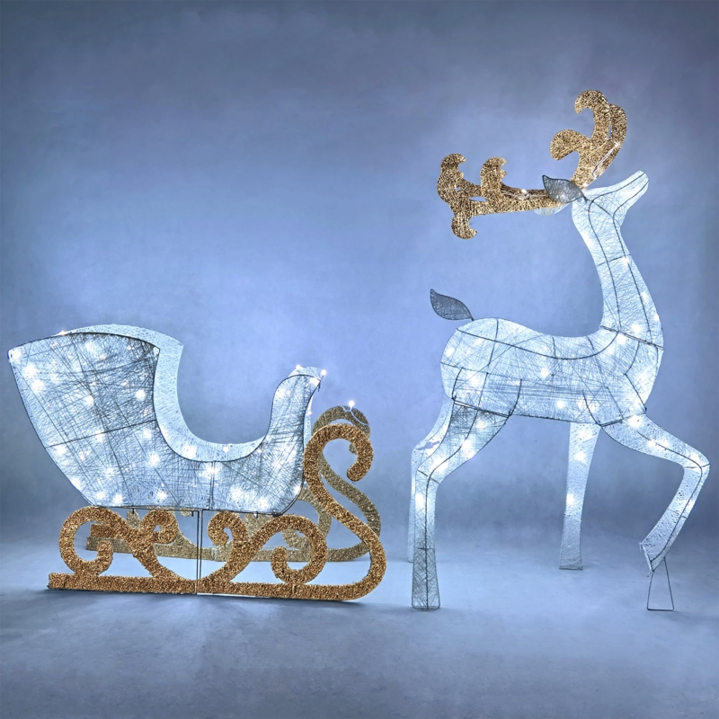Christmas Reindeer and Sleigh Yard Light Decorations