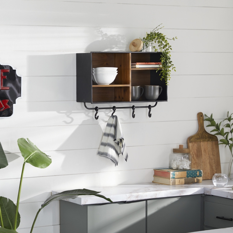 Industrial Wall Shelf with Hook Rack