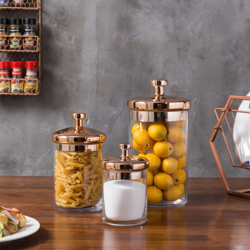 Metallic Copper Tone Lid Glass Storage Jars