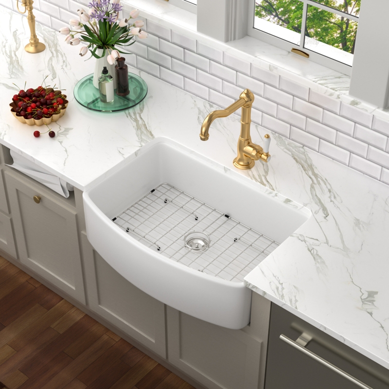 Farmhouse Ceramic Kitchen Sink with Arch Edge Design