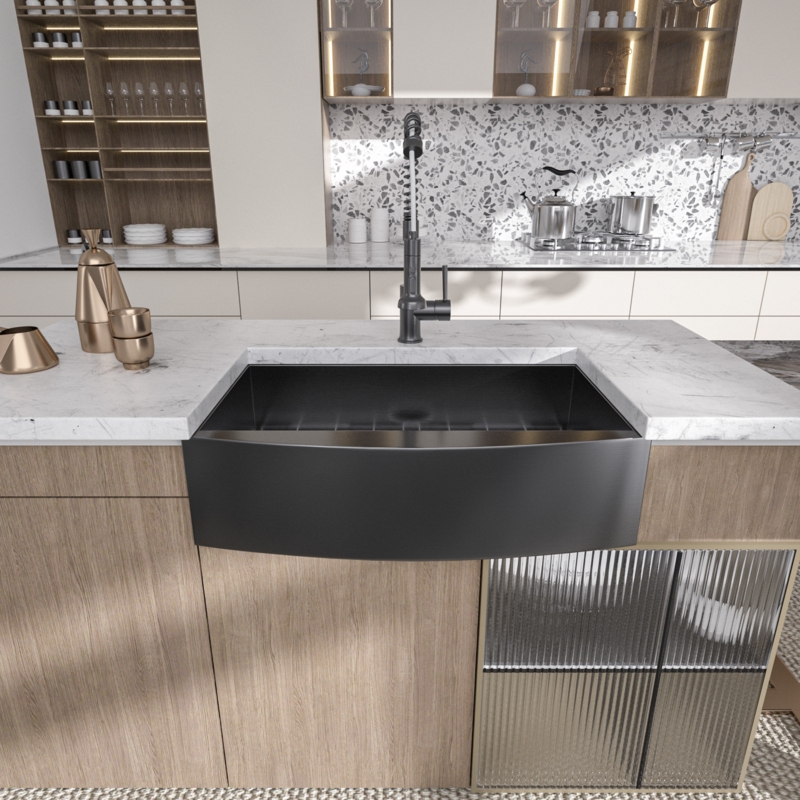 Aproned Single Basin Farmhouse Kitchen Sink with Right Angle