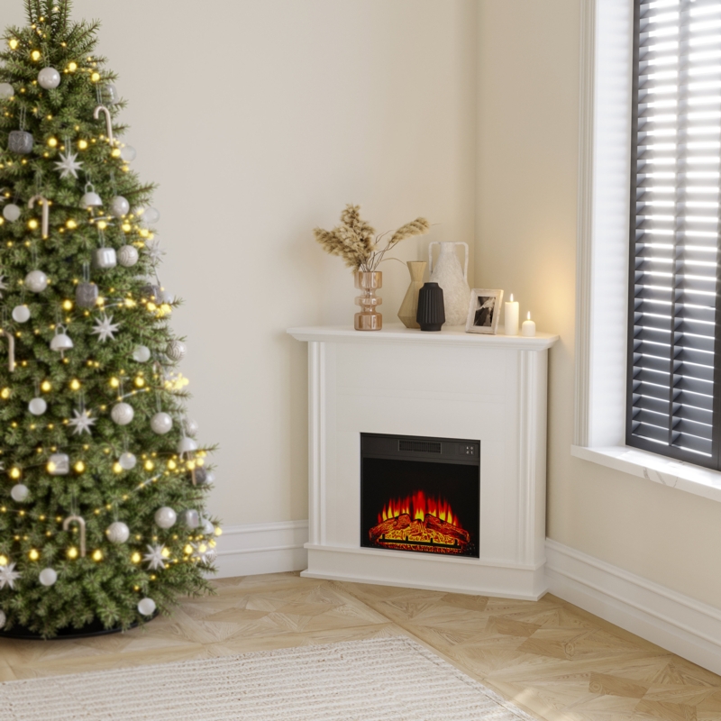 Corner Electric Fireplace with Storage