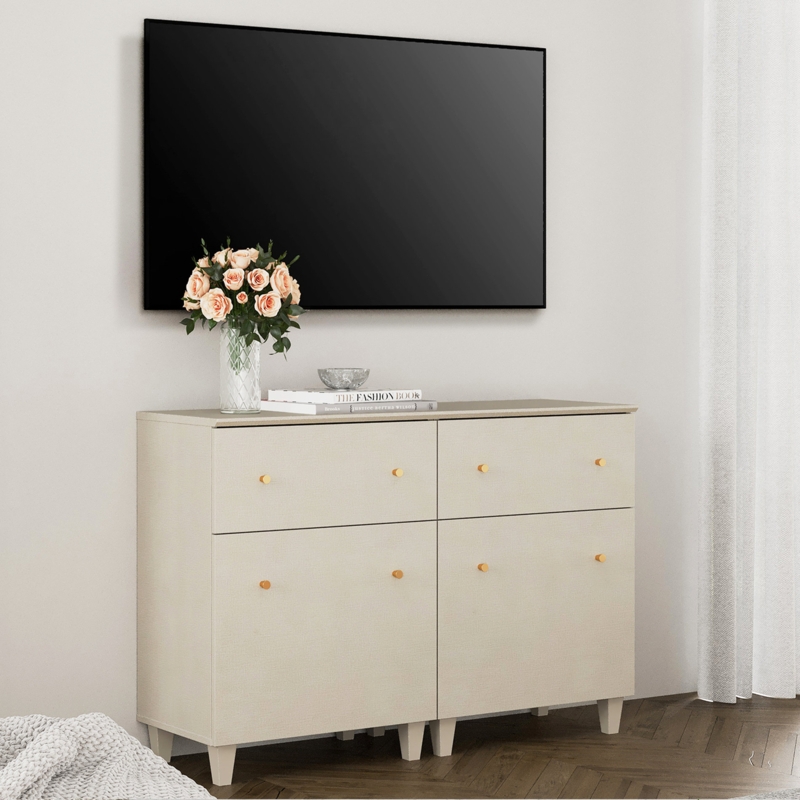 Elegant Fabric TV Cabinet Set