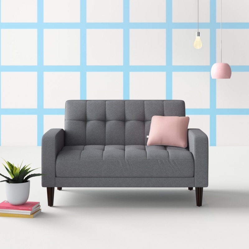 Modern Tufted Loveseat with Oak Legs