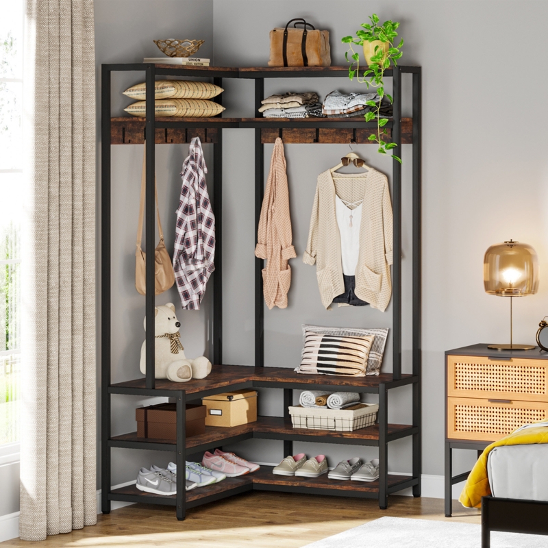 Corner Coat Rack with Shoe Bench