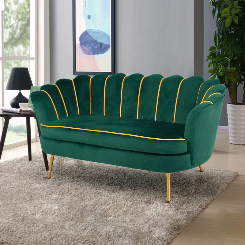 Scalloped Loveseat with Gold Metal Legs