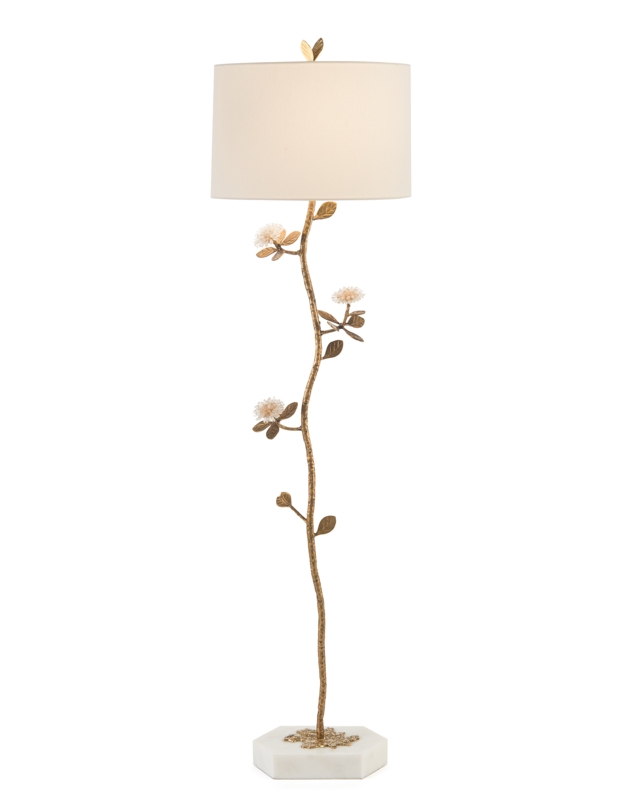 Antique Brass Floor Lamp with Crystal Flowers