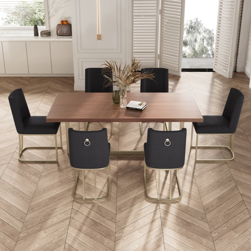 Fashionable Dining Table and Velvet Chair Set
