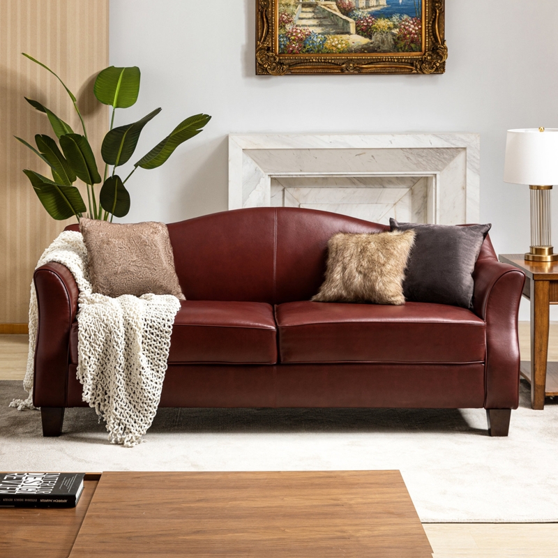 Exquisite Leather Sofa with Curved Arms