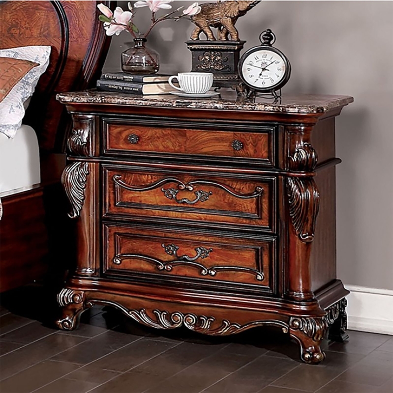 Antique Faux Wood Nightstand with Marble Top