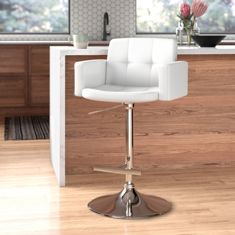 Modern Faux Leather Bar Stool with Chrome Pedestal