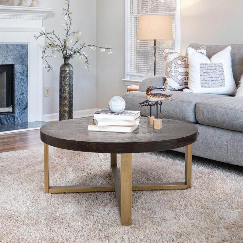 Farmhouse Coffee Table with Metal Base