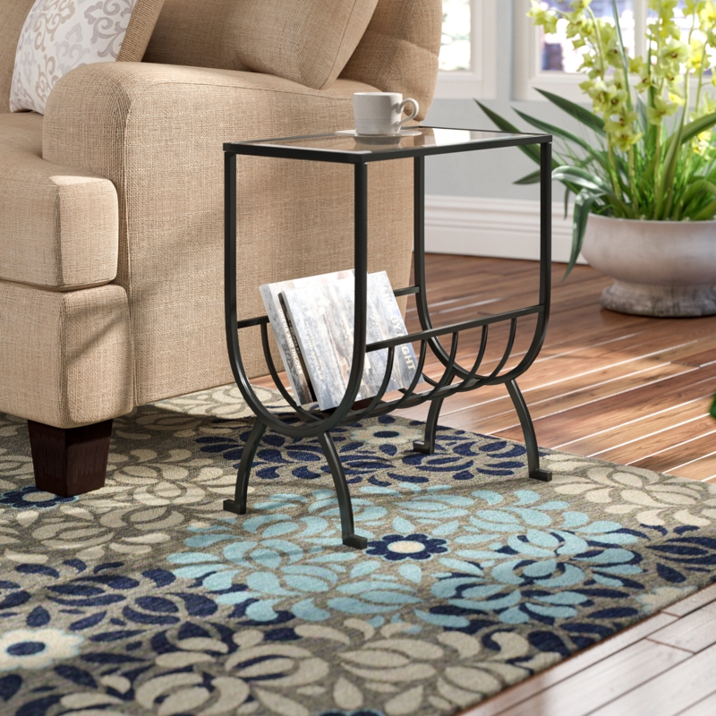 Tempered Glass Top Side Table with Magazine Rack