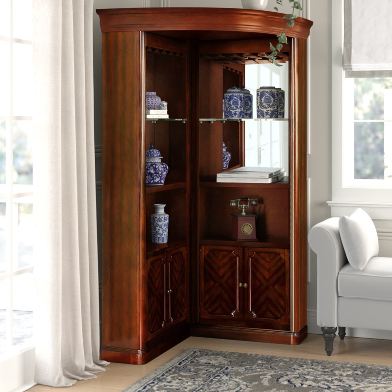 Corner Curio Cabinet with Illuminated Shelves