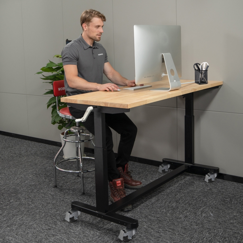 Adjustable Work Table with Wooden Top
