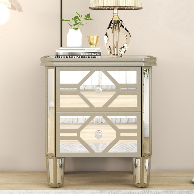 2 Drawer Mirrored Nightstand