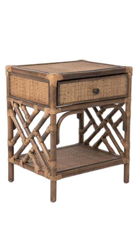 Rattan Bedside Table with Latticework