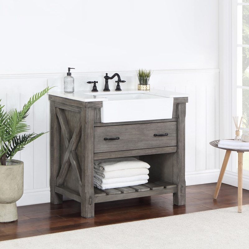 Freestanding Single Vanity with Drawers and Shelf
