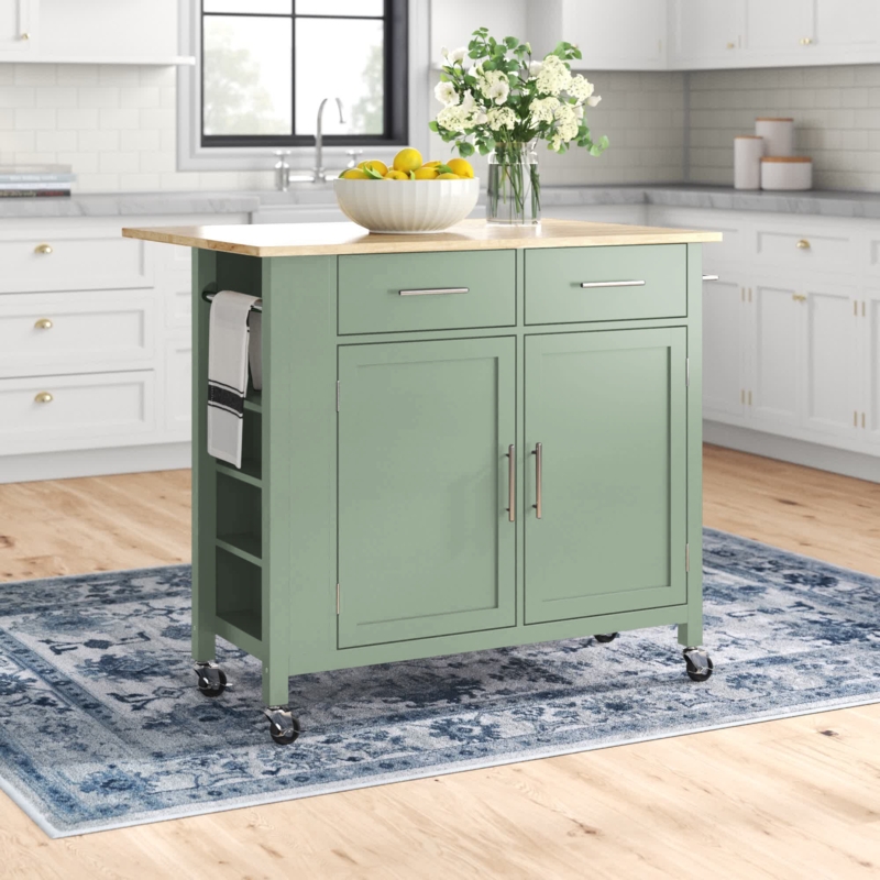 Movable Kitchen Island with Drop-Leaf Countertop