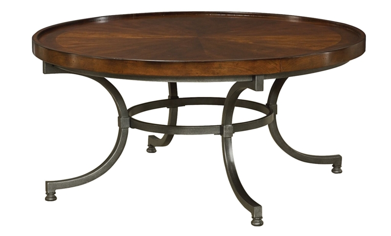 Round Mahogany Veneer Coffee Table with Metal Base
