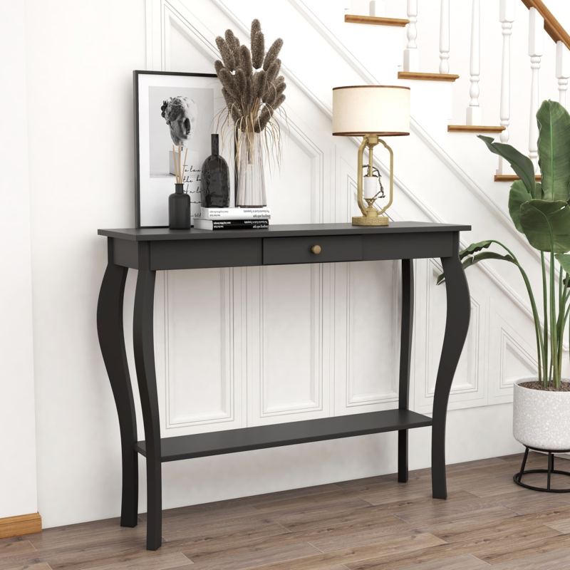 Sleek Console Table with Shelves and Drawer