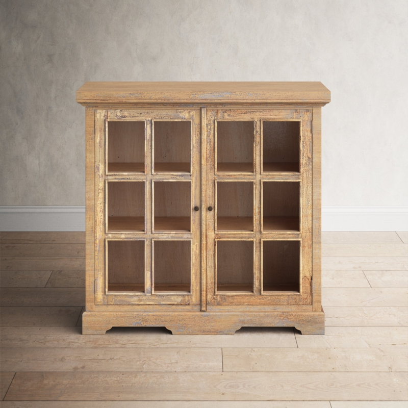 Vintage-Inspired 2 Door Cabinet with Glass Windowpane Doors