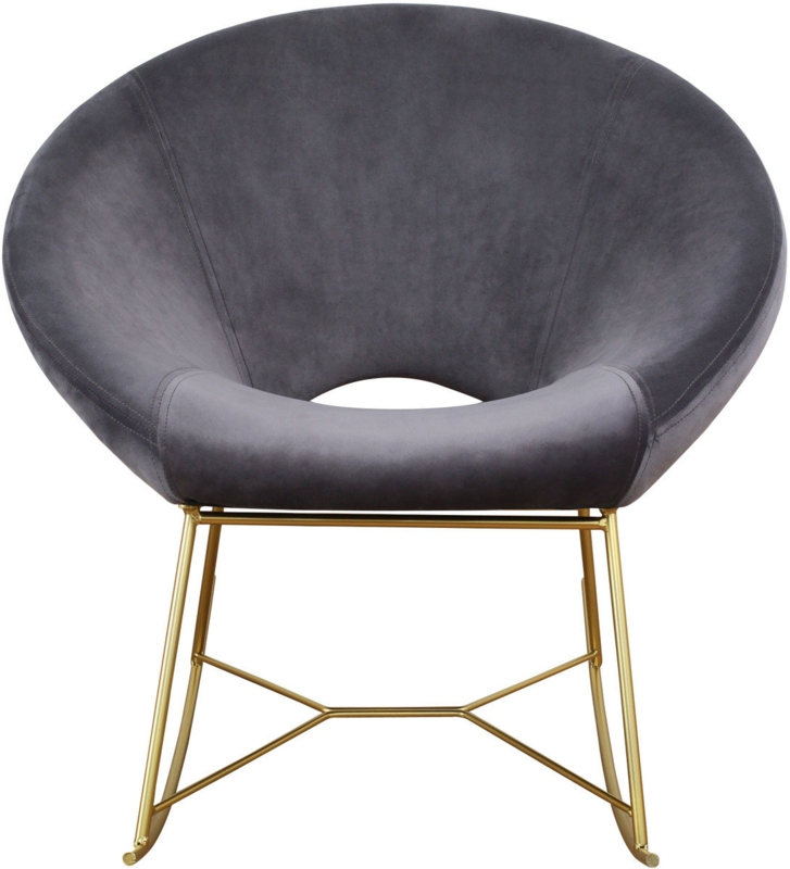 Velvet Upholstered Rocking Chair with Gold Iron Rockers