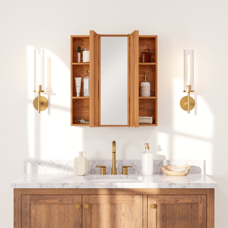 3-Door Medicine Cabinet with Walnut Finish