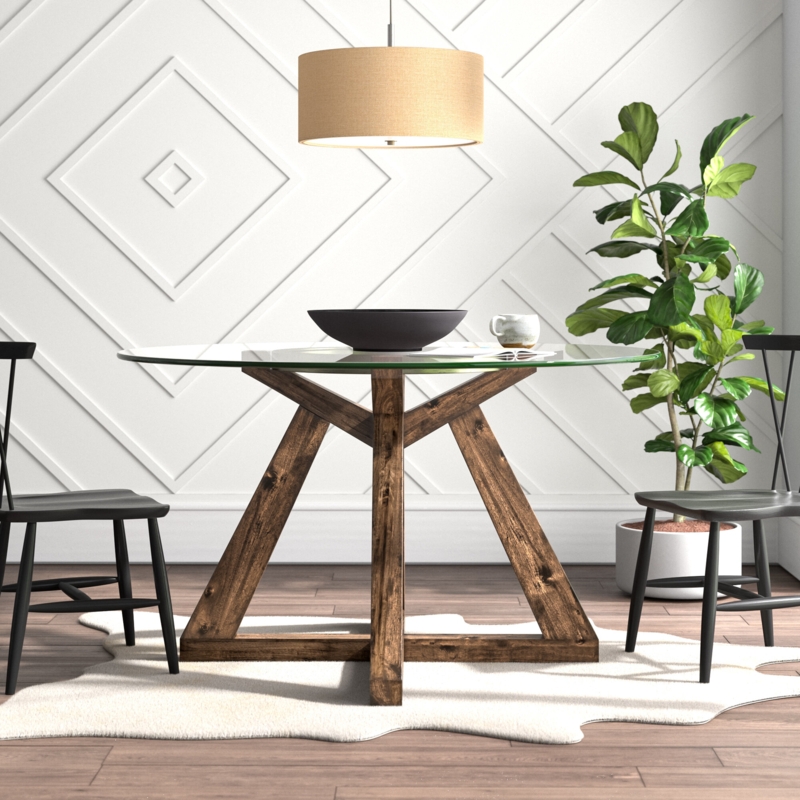 Round Glass Dining Table With Wood Base