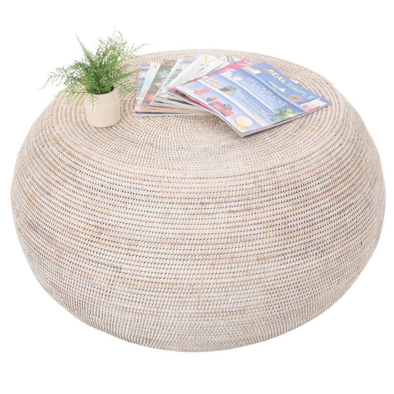 Round Rattan Storage Coffee Table