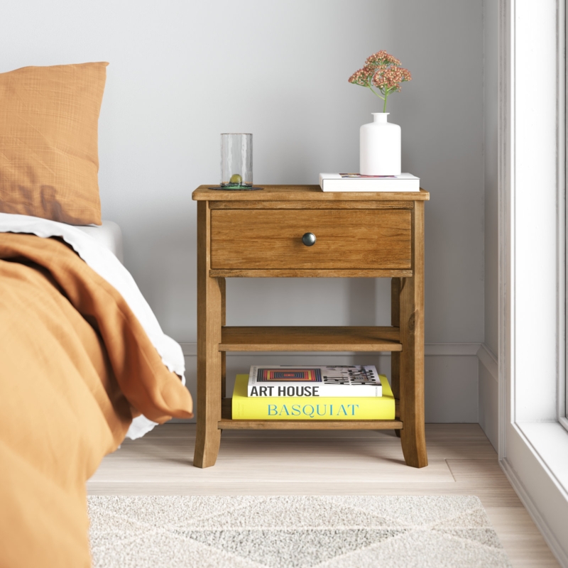 Classic Teak Wood Nightstand with Shelves