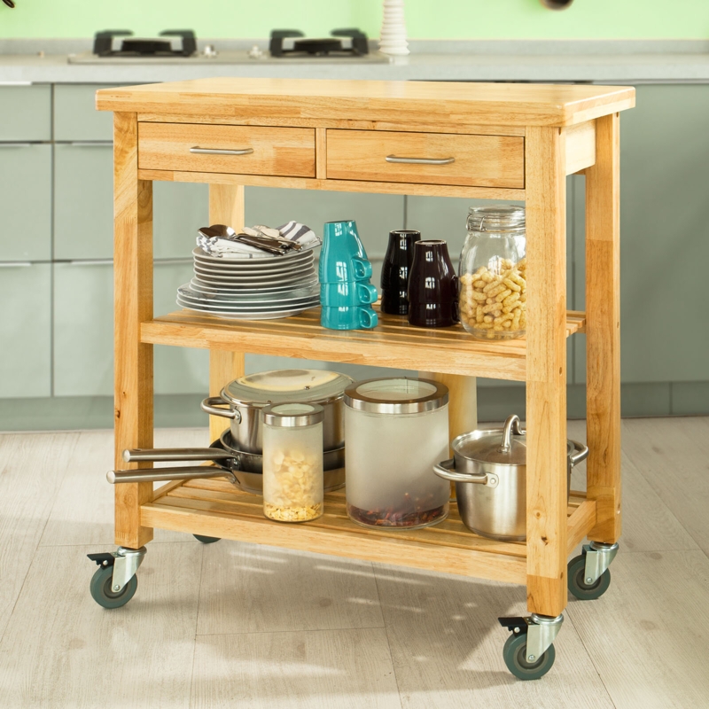 Solid Wood Kitchen Trolley with Storage