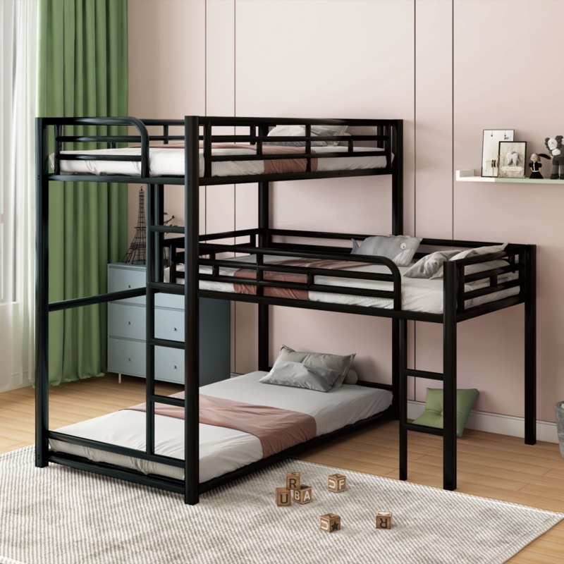 L-Shaped Metal Triple Twin Size Bunk Bed