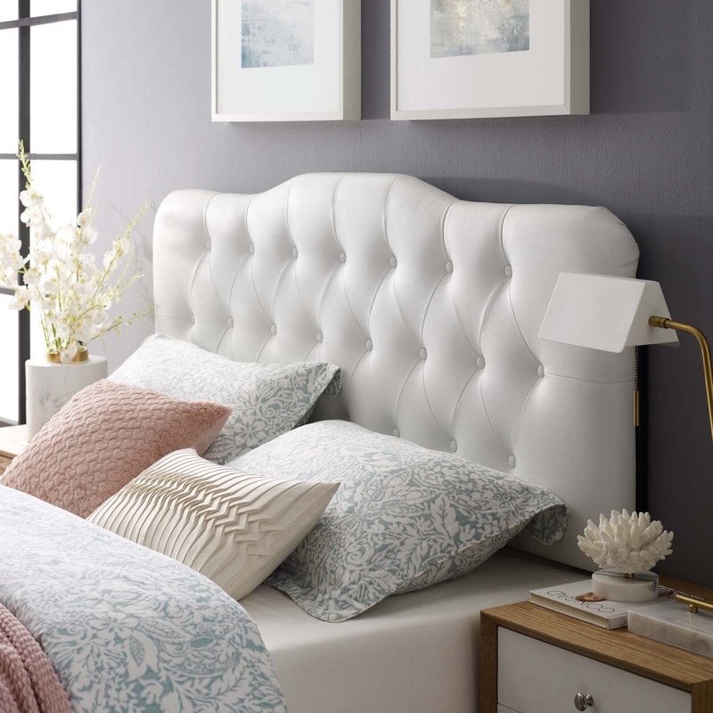 White Leather Headboard King Size