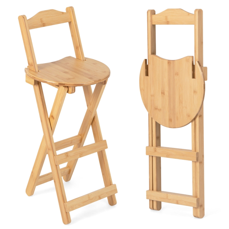 Folding Bamboo Bar Stools with Backrest
