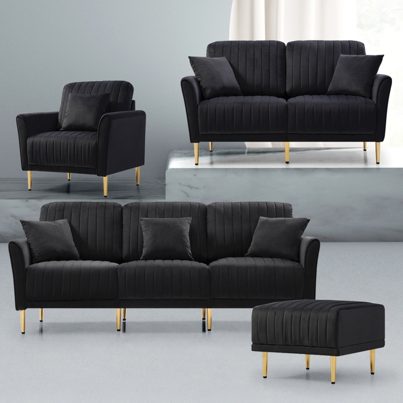 Velvet Sofa 4-Piece Suite