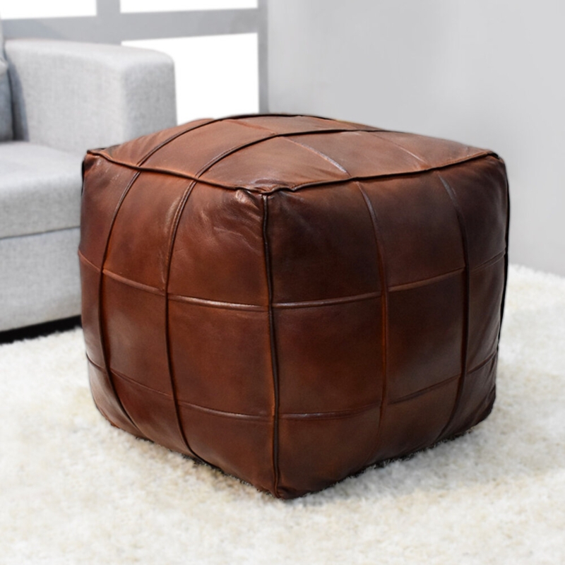 Geometric Goat Leather Pouf Seat