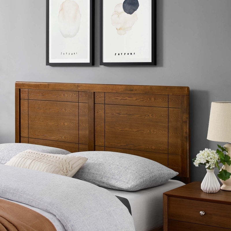 Wood King Headboard with Windowpane Design