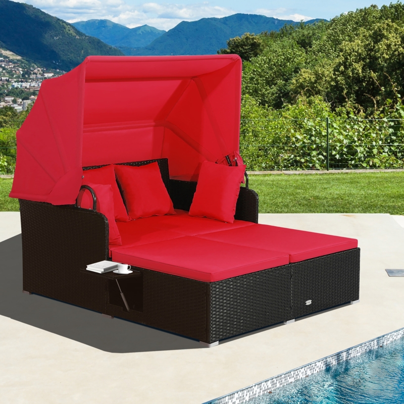 Elegant Wicker Daybed with Retractable Canopy