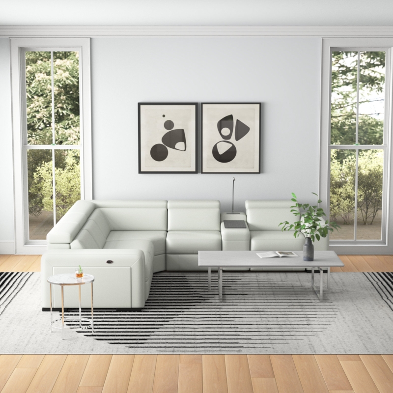 White Motion Reclining Sectional with USB Port